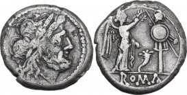 Cornucopiae series. AR Victoriatus, c. 207 B.C. Cr. 58/1; RRSC V 3. AR. 2.77 g. 16.00 mm. About VF/VF.