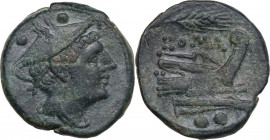 Anonymous, Corn-ear series. AE Sextans, mint in Sicily, c. 211-210 BC. Cr. 72/8; Syd. 195d. AE. 6.70 g. 21.00 mm. VF.