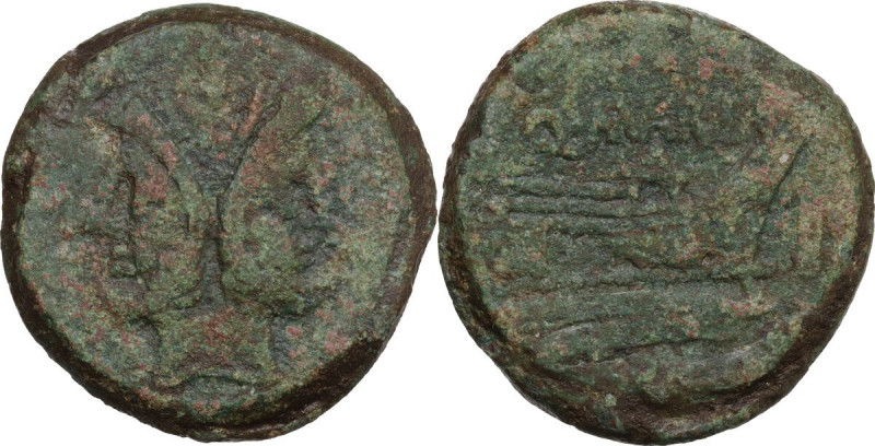 Q. Marius. AE As, c. 189-180 BC. Cr. 148/1; B. 1. AE. 27.17 g. 32.00 mm. R. Rare...