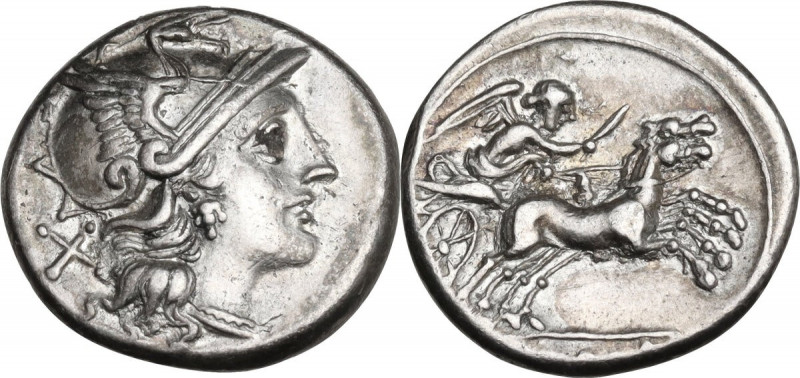 AR Denarius, c. 157-156 BC. Cr. 197/1a. AR. 4.07 g. 17.00 mm. Good metal and ful...