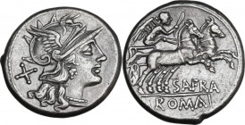 Spurius Afranius. AR Denarius, 150 BC. Cr. 206/1; B. 1. AR. 3.74 g. 18.00 mm. Well centred, brilliant and lightly toned. About EF/Good VF.