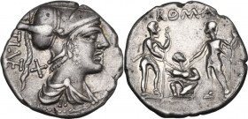 Ti. Veturius. AR Denarius, 137 BC. Cr. 234/1; B. 1. AR. 4.01 g. 19.50 mm. Sound metal, full weight and broad flan. A choice example, brilliant and pre...