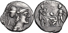 Ti. Veturius. AR Denarius, 137 BC. Cr. 234/1; B. 1. AR. 3.75 g. 19.00 mm. Irregular flan. Pleasant and nicely toned. Gently smoothed, otherwise. good ...