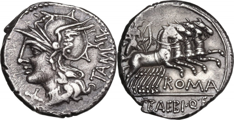 M. Baebius Q. f. Tampilus. AR Denarius, 137 BC. Cr. 236/1b; B. 12. AR. 3.86 g. 1...