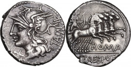 M. Baebius Q. f. Tampilus. AR Denarius, 137 BC. Cr. 236/1b; B. 12. AR. 3.86 g. 18.00 mm. Lovely brilliant old cabinet tone. VF.