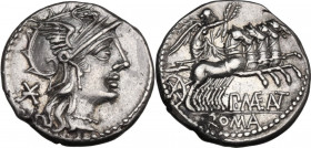 P. Maenius Antiaticus M. f. AR Denarius, 132 BC. Cr. 249/1; B. 7. AR. 3.91 g. 19.00 mm. Good metal and full weight. Lovely light cabinet tone, with ir...