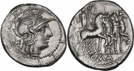 M. Acilius M.f. AR Denarius, 130 BC. Cr. 255/1; B. 4. AR. 3.94 g. 19.00 mm. Good metal and full weight. Choice, brilliant and nicely toned, with golde...