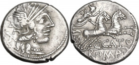 C. Cato. AR Denarius, 123 BC. Cr. 274/1; B. (Porcia) 1. AR. 3.87 g. 18.00 mm. VF.