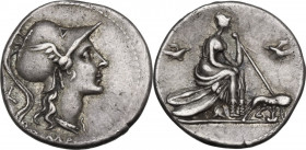 Anonymous. AR Denarius, 115-114 BC. Cr. 287/1. AR. 3.95 g. 19.50 mm. Full weight and broad flan. A very attractive example, from masterly engraved die...