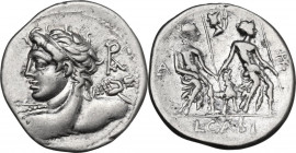 Lucius Caesius. AR Denarius, 112-111 BC. Cr. 298/1; B. 1. AR. 3.84 g. 21.00 mm. Sound metal and broad flan. Brilliant and lightly toned. About EF/ VF.