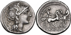 T. Manlius Mancinus, Appius Claudius Pulcher and Q. Urbinius. AR Denarius, 111-110 BC. Cr. 299/1b; B. 2. AR. 3.93 g. 16.50 mm. Sound metal and full we...