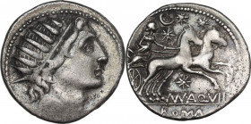 Man. Aquillius. AR Denarius, 109-108 BC. Cr. 303/1; B. 1. AR. 3.91 g. 19.00 mm. Full weight. Some weakness, lovely iridescent tone, with blue hues. Go...