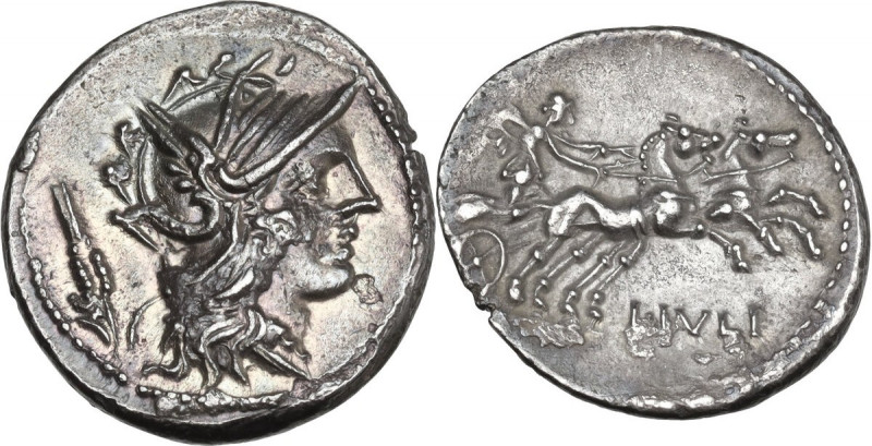 L. Iulius. AR Denarius, 101 BC. Cr. 323/1; B. 3. AR. 3.58 g. 19.00 mm. Very mino...