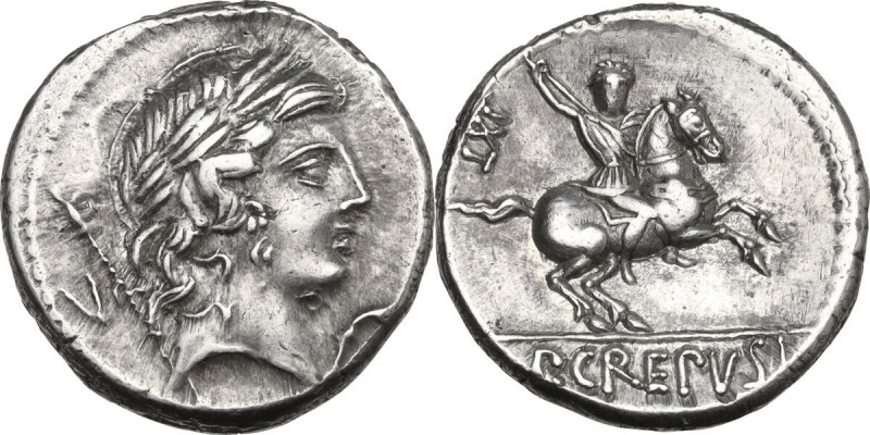 P. Crepusius. AR Denarius, 82 BC. Cr. 361/1c. AR. 3.79 g. 17.00 mm. Superb, bril...