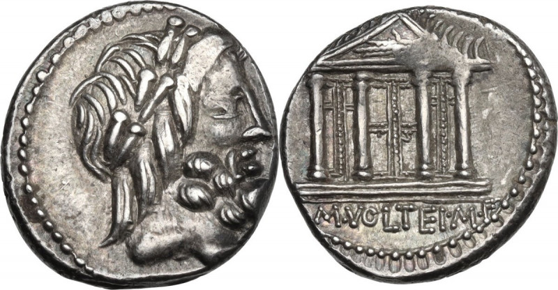 M. Volteius M.f. AR Denarius, 78 BC. Cr. 385/1; B. 1. AR. 3.70 g. 17.00 mm. Scar...