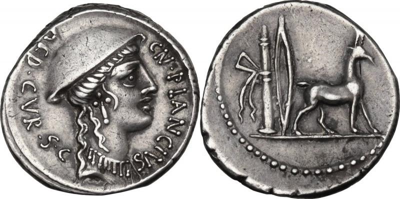 Cn. Plancius. AR Denarius, 55 BC. Cr. 432/1; B. 1. AR. 3.89 g. 18.00 mm. Great m...