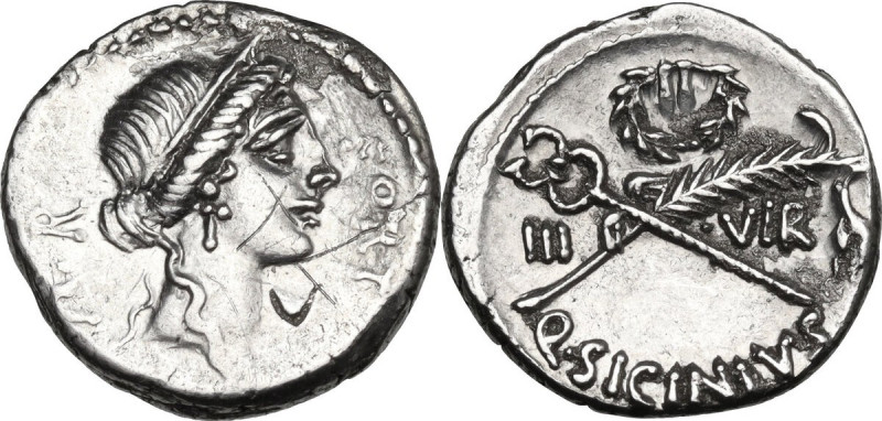 Q. Sicinius. AR Denarius, 49 BC. Cr. 440/1; B. 5. AR. 3.76 g. 17.00 mm. Sound me...