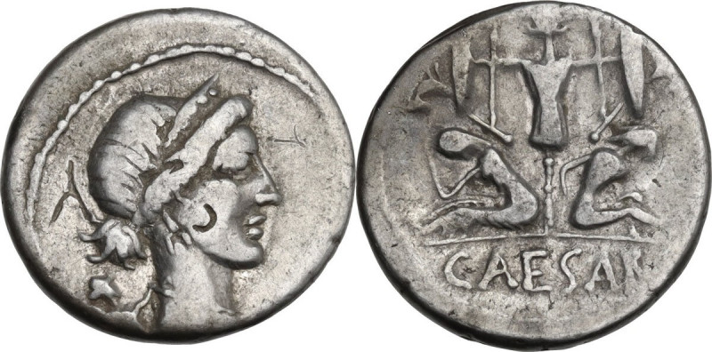 Julius Caesar. AR Denarius, 46-45 BC. Spain. Cr. 468/1. AR. 3.90 g. 17.50 mm. Ba...