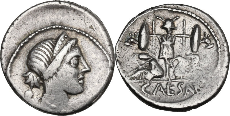 Julius Caesar. AR Denarius, 46-45 BC. Cr. 468/1. AR. 3.99 g. 18.00 mm. Scarce. U...