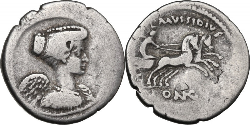 L. Mussidius Longus. AR Denarius, 42 BC. Cr. 494/4; B. 4. AR. 3.63 g. 20.00 mm. ...