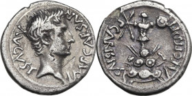 Augustus (27 BC - 14 AD) . AR Denarius, Emerita mint. P.Carisius moneyer, c 25-23 BC. RIC I (2nd ed.) 4a; C. 403 var. (AVGVSTVS). AR. 3.59 g. 18.50 mm...