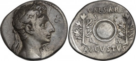 Augustus (27 BC - 14 AD). AR Denarius. Uncertain Spanish mint (Colonia Patricia?), c. 19 BC. RIC I (2nd ed.) 36a. AR. 3.77 g. 18.00 mm. RRR. Banker's ...