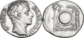 Augustus (27 BC - 14 AD). AR Denarius. Uncertain Spanish mint (Colonia Patricia?), c. 19 BC. RIC I (2nd ed.) 86a. AR. 3.42 g. 18.50 mm. Delicate patin...