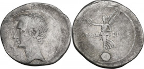 Augustus (27 BC - 14 AD). AR Denarius. Uncertain Spanish mint (Colonia Patricia?), c. 19 BC. RIC I (2nd ed.) 254b. AR. 3.59 g. 21.50 mm. R. About VF.