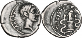 Augustus (27 BC - 14 AD) . AR Quinarius, uncertain Italian or Ephesus mint, 29-28 BC. RIC I (2nd ed.) 276. AR. 1.65 g. 15.50 mm. Obverse slightly off ...