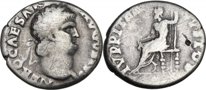 Nero (54-68). AR Denarius, Rome mint, c. 64-65 AD. RIC I (2nd ed.) 53. AR. 3.10 ...