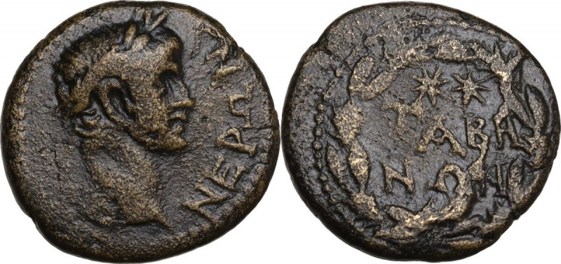 Nero (54-68). AE 18 mm. Tabae mint, Caria. RPC I 2872; SNG Cop. 551; SNG von Aul...