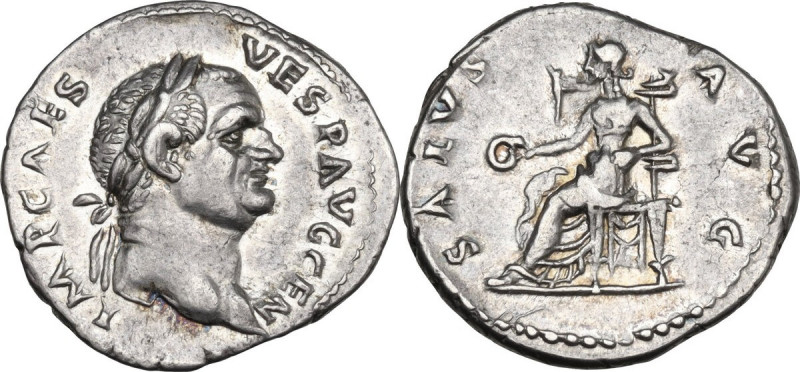 Vespasian (69-79 AD.). AR Denarius, 73 AD. RIC II 67; C. 431. AR. 3.38 g. 19.50 ...