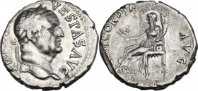 Vespasian (69-79). AR Denarius, Ephesus mint, 74 AD. RIC II 312; RIC II-p. 1 (2nd ed.) 1400; C. 65; RPC I 809. AR. 2.99 g. 17.00 mm. R. Rare. A choice...