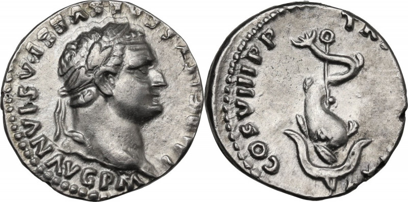 Titus (79-81). AR Denarius, 80 AD. RIC II 26b; C. 309. AR. 2.78 g. 18.00 mm. Bri...