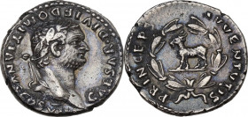 Domitian as Caesar (69-81). AR Denarius, struck under Titus, 80-81 AD. RIC II (Titus) 49; C. 390. AR. 3.11 g. 17.00 mm. Choice and nicely toned, with ...