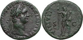 Domitian (81-96). AE As, 86 AD. RIC II 340. AE. 10.01 g. 26.50 mm. An appealing example. Impressive portrait and lovely deep emerald green patina. Goo...