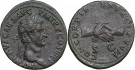 Nerva (96-98). AE As, 97 AD. RIC II 79. AE. 11.19 g. 28.50 mm. Nice deep green patina. Scratch on reverse, otherwise. about EF.