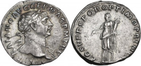 Trajan (98-117). AR Denarius, 103-111 AD. RIC II -; BMC p. 74 note. Strack 134. RSC II, 83 c. AR. 3.44 g. 18.00 mm. R. Rare. A choice example, nicely ...