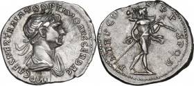 Trajan (98-117). AR Denarius, 114-117 AD. RIC II 337. AR. 3.23 g. 18.50 mm. Superb and prettily toned, with iridescent highlights. An impressive portr...