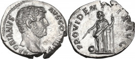 Hadrian (117-138). AR Denarius, 134-138. RIC II 261. AR. 3.26 g. 18.00 mm. Exceptional quality. Lightly toned with golden hues. Good EF.