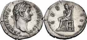 Hadrian (117-138). AR Denarius, 134-138 AD. RIC II 343; C. 395. AR. 3.56 g. 18.50 mm. Impressive portrait. Light iridescent tone, with golden hues. Ab...