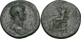 Hadrian (117-138). AE Sestertius, 117 AD. Cf. RIC II 541a and 543; Cf. C. 751 and 755. AE. 26.95 g. 33.00 mm. R. A superb portrait. Roughness, otherwi...