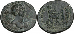 Hadrian (117-138). AE Dupondius, Rome mint,118 AD. RIC II 554; C. 92. AE. 13.85 g. 28.50 mm. A nice example. Deep emerald green patina, with lighter h...