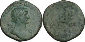 Hadrian (117-138). AE Dupondius, 118 AD. RIC II 557; C. 759. AE. 11.84 g. 26.00 mm. Lovely torquoise green patina. VF.