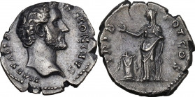 Antoninus Pius as Caesar (25 February-10 July 138 AD). AR Denarius, struck under Hadrian. RIC II (Hadr.) 452. AR. 3.40 g. 18.00 mm. About EF/EF.