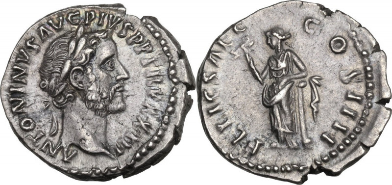 Antoninus Pius (138-161). AR Denarius, ca 159-160. RIC III 298; C. 360. AR. 3.21...