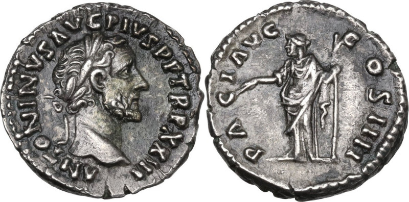 Antoninus Pius (138-161). AR Denarius, 159-160 AD. RIC III 301; C. 573. AR. 3.47...