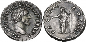 Antoninus Pius (138-161). AR Denarius, 159-160 AD. RIC III 301; C. 573. AR. 3.47 g. 17.50 mm. Brilliant and superb. Lovely iridescent cabinet tone. EF...