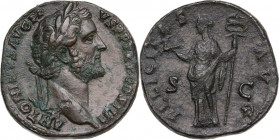 Antoninus Pius (138-161). AE Sestertius, 145-161 AD. RIC III 770; C. 363. AE. 28.09 g. 30.50 mm. Scarce. A very attractive example. Superb portrait, u...