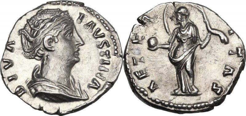 Diva Faustina I (after 141 AD). AR Denarius, Rome mint. RIC III (A. Pius) 351; C...